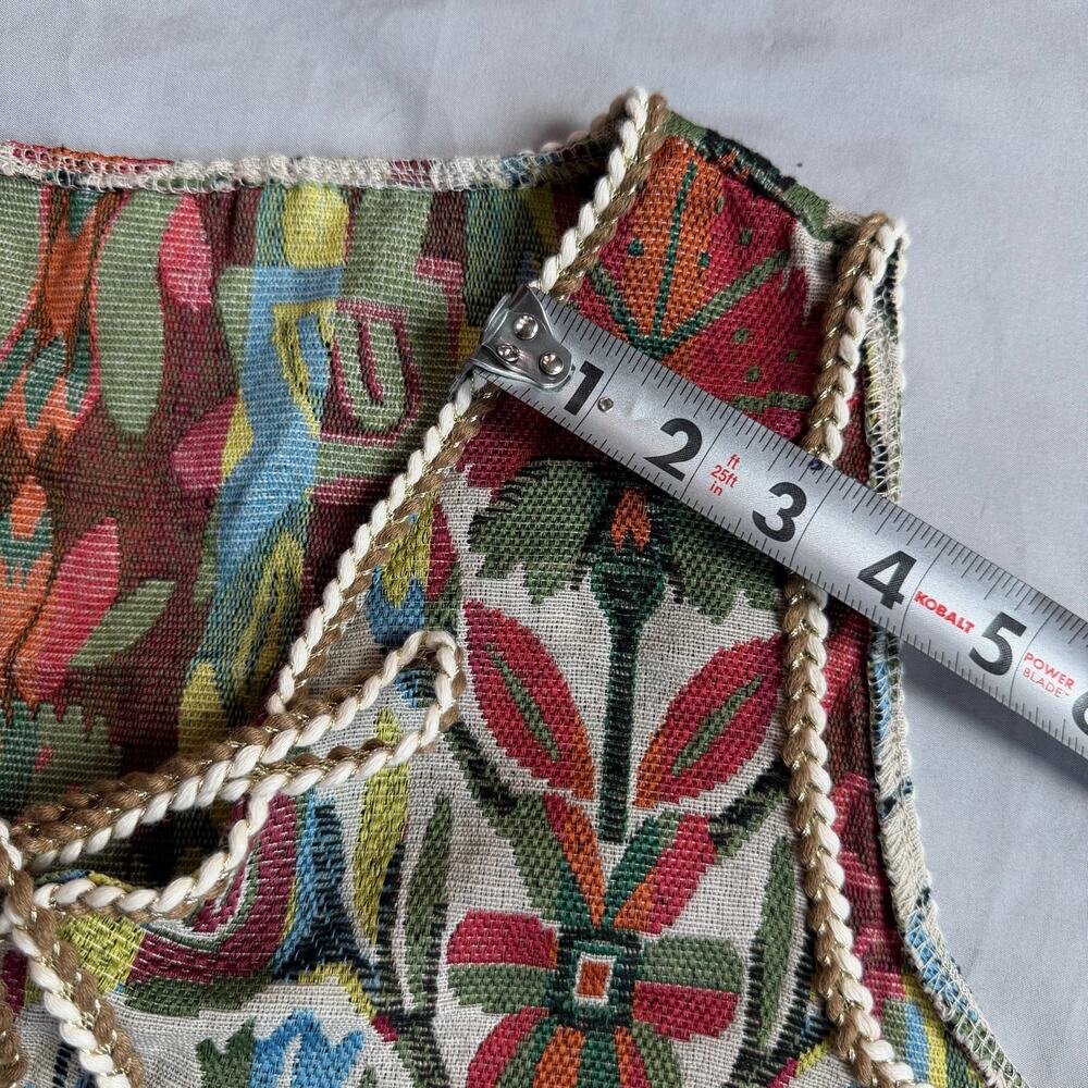 Vintage Tapestry Boho Tie Front Vest Women's Medium M Floral Woven - Picture 6 of 7